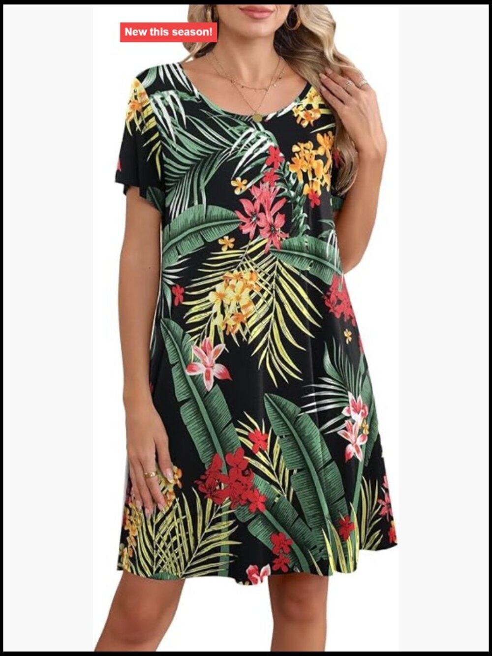 Plus Size Swing Dress with Pockets Short Sleeve Casual Tshirt Dress
